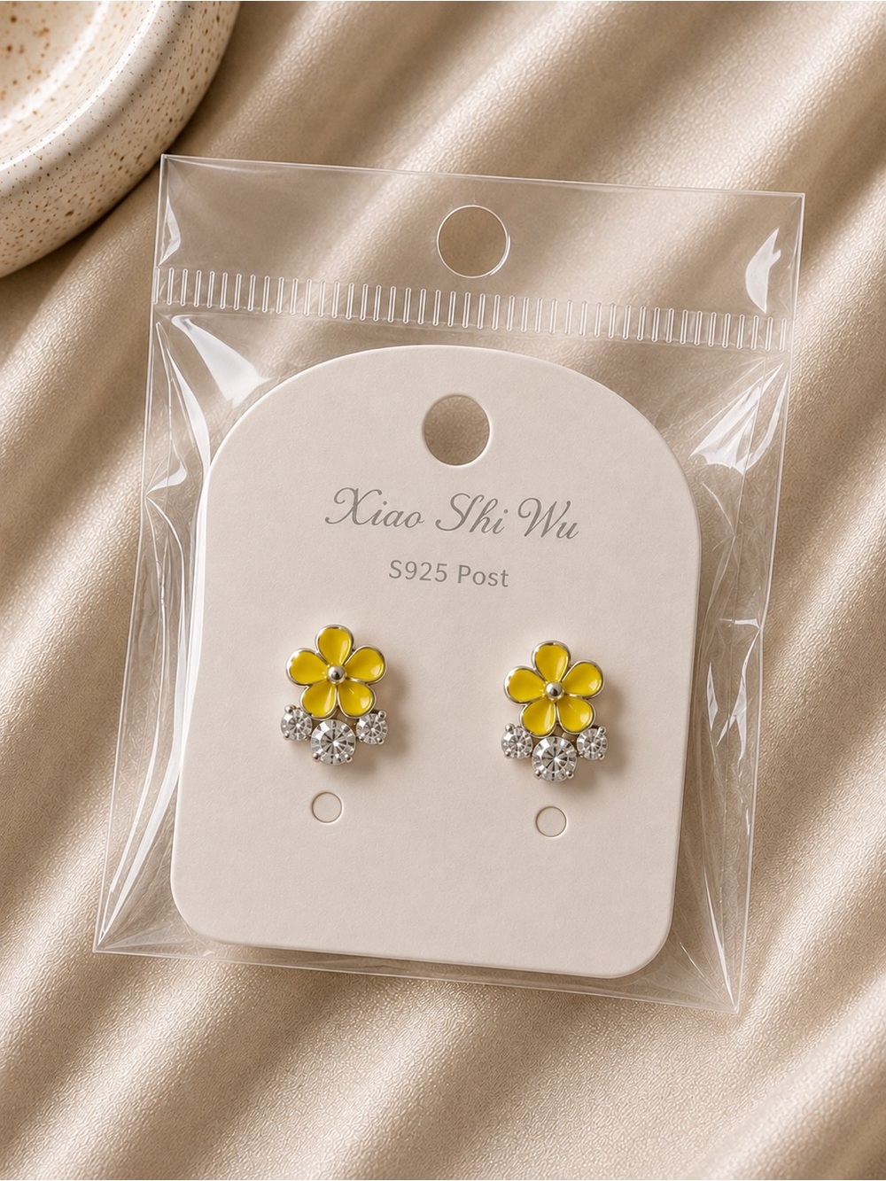 Yellow Flower Crystal Stud Earrings